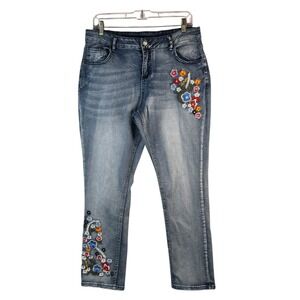 NorthStyle Women's 12 Embroidered Floral‎ Jeans Blue Stretch Boho Cottagecore